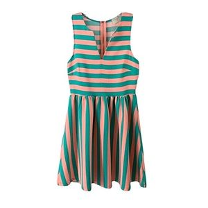 Everly Striped Pink & Teal A-Line Dress